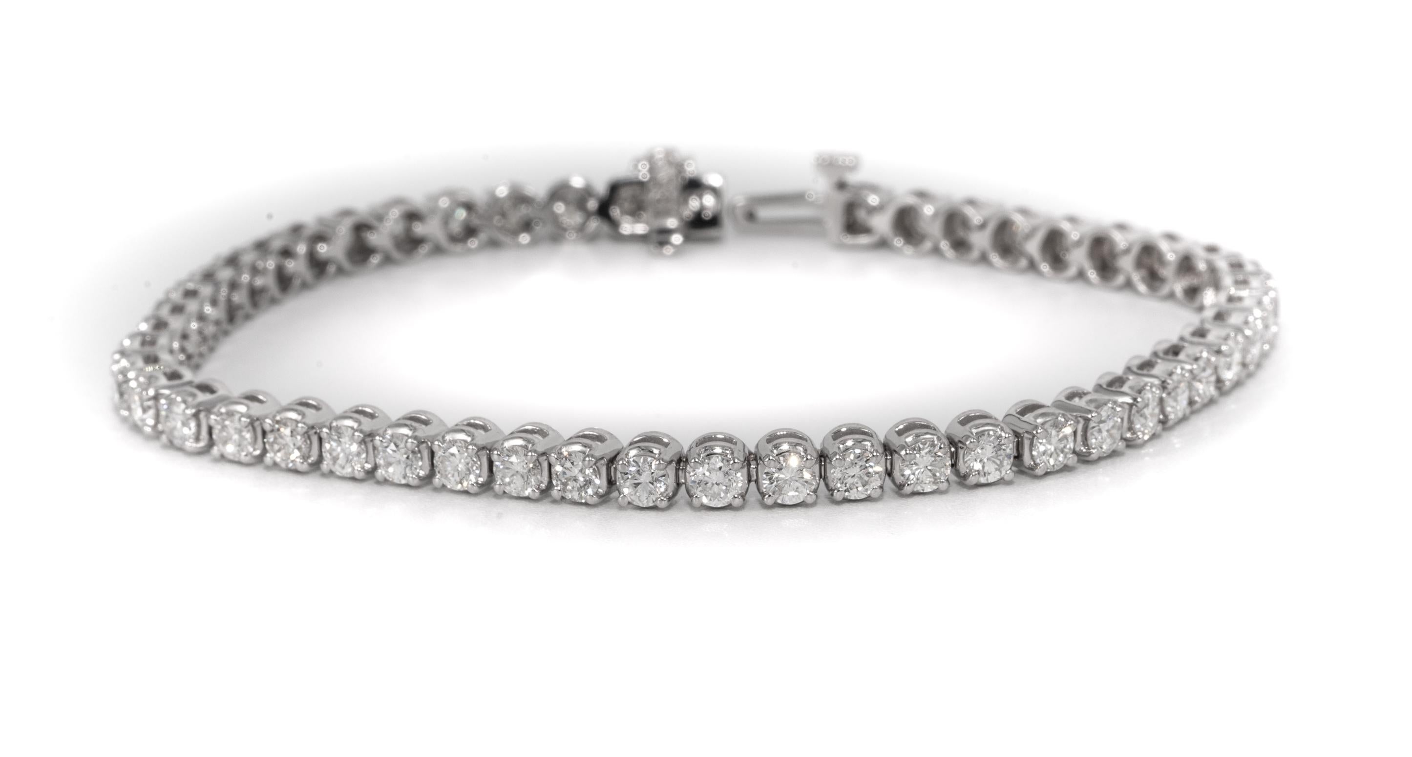 Contemporary Diamond Line Tennis Bracelet, 4.24 Carat Total in 14K, by The Diamond Oak