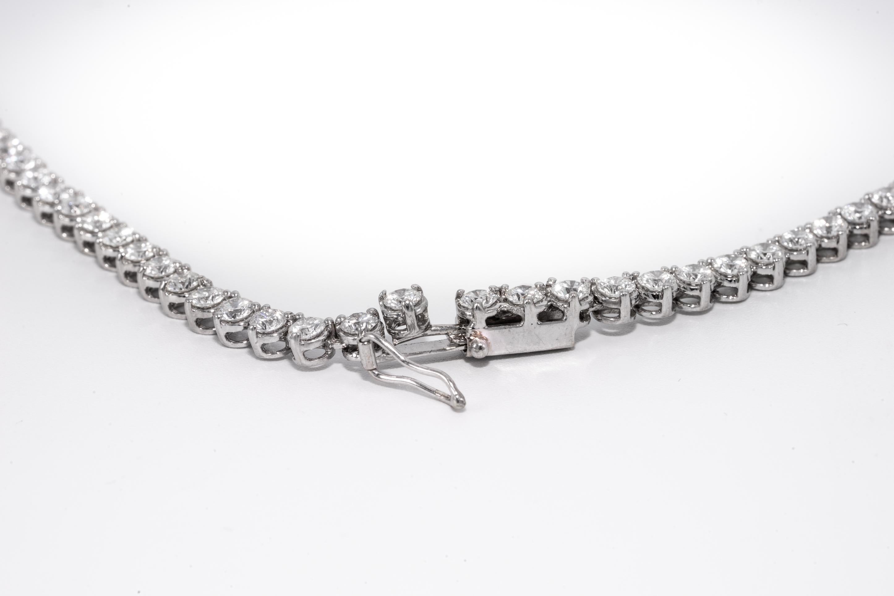 Contemporary Diamond Line Necklace, 13.50 Carats in 18 Karat White Gold by The Diamond Oak