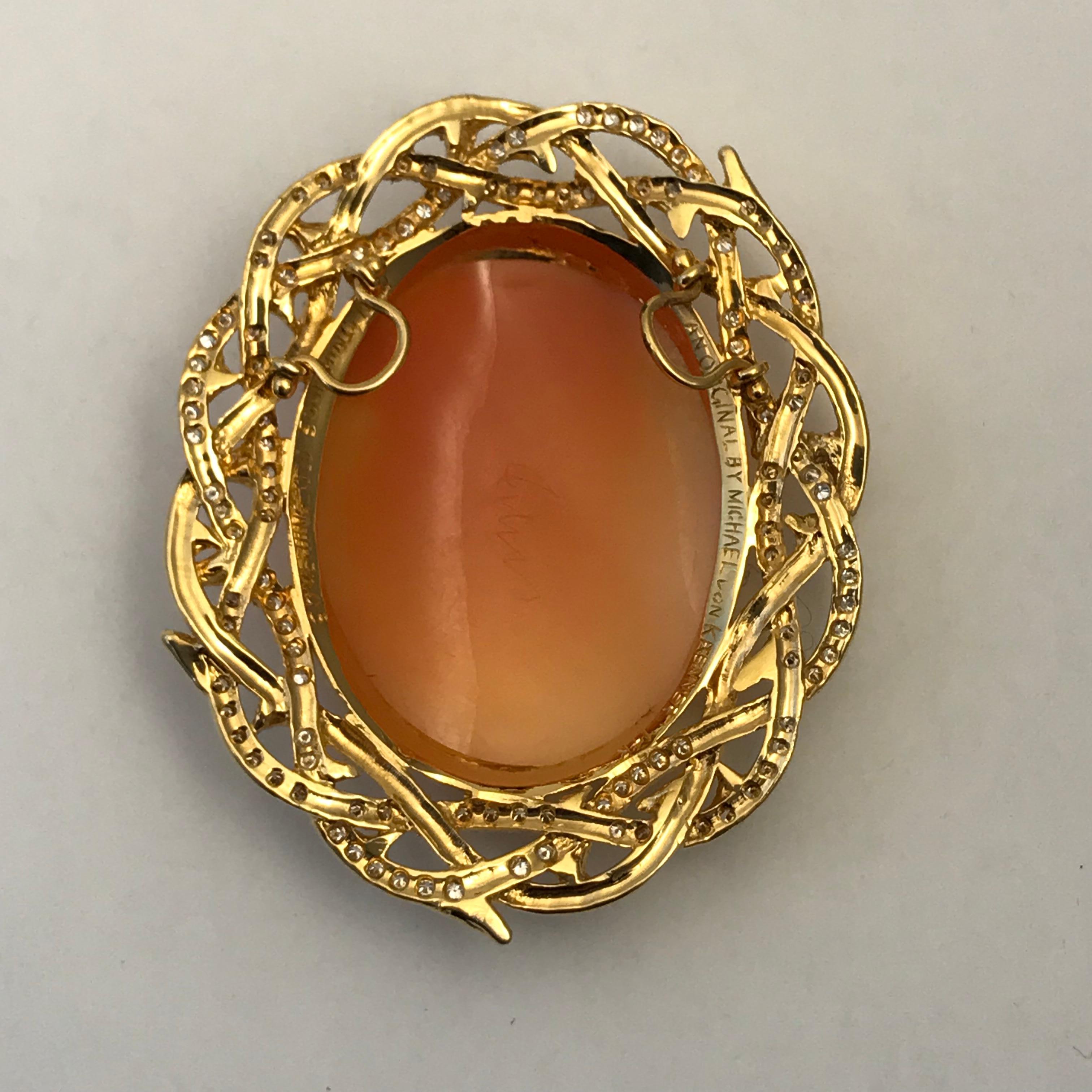 Cameo 1890s Jesus Set in 14 Karat Gold with Diamonds, Rubies and Brown Diamonds For Sale 3