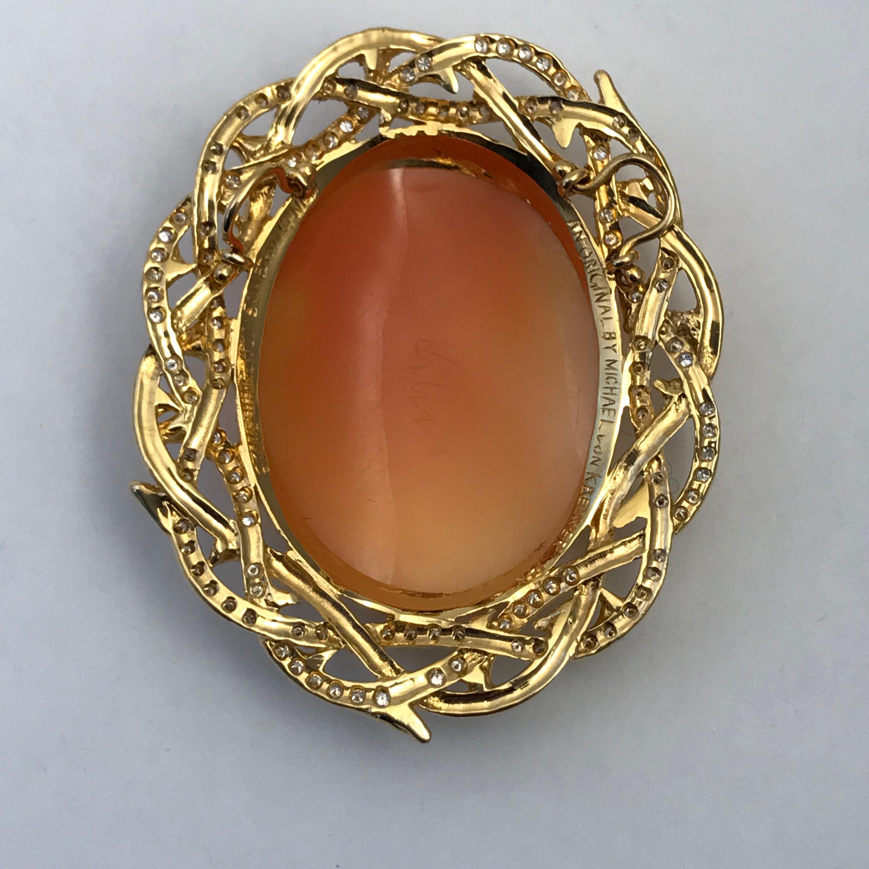 Cameo 1890s Jesus Set in 14 Karat Gold with Diamonds, Rubies and Brown Diamonds For Sale 4