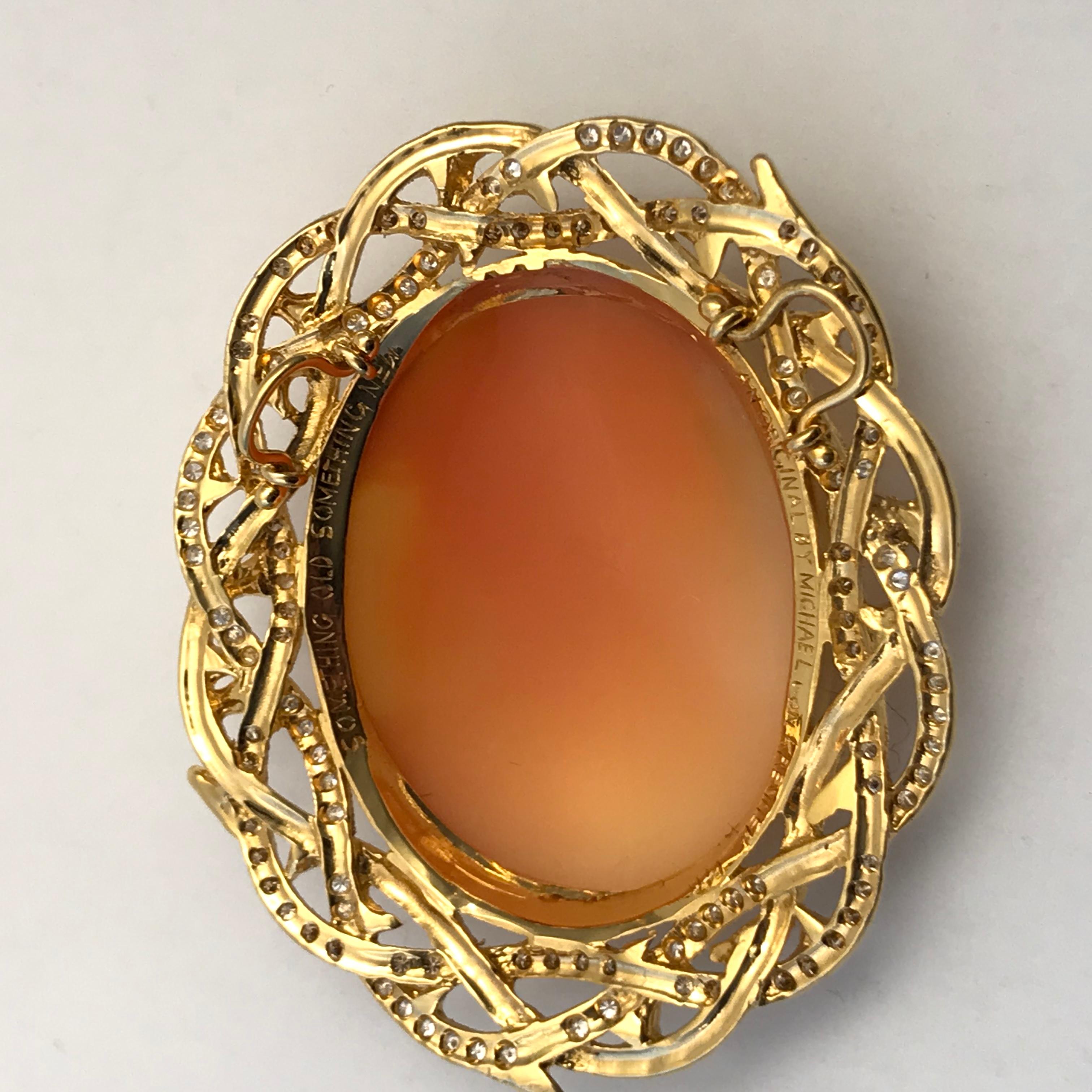 Cameo 1890s Jesus Set in 14 Karat Gold with Diamonds, Rubies and Brown Diamonds For Sale 8