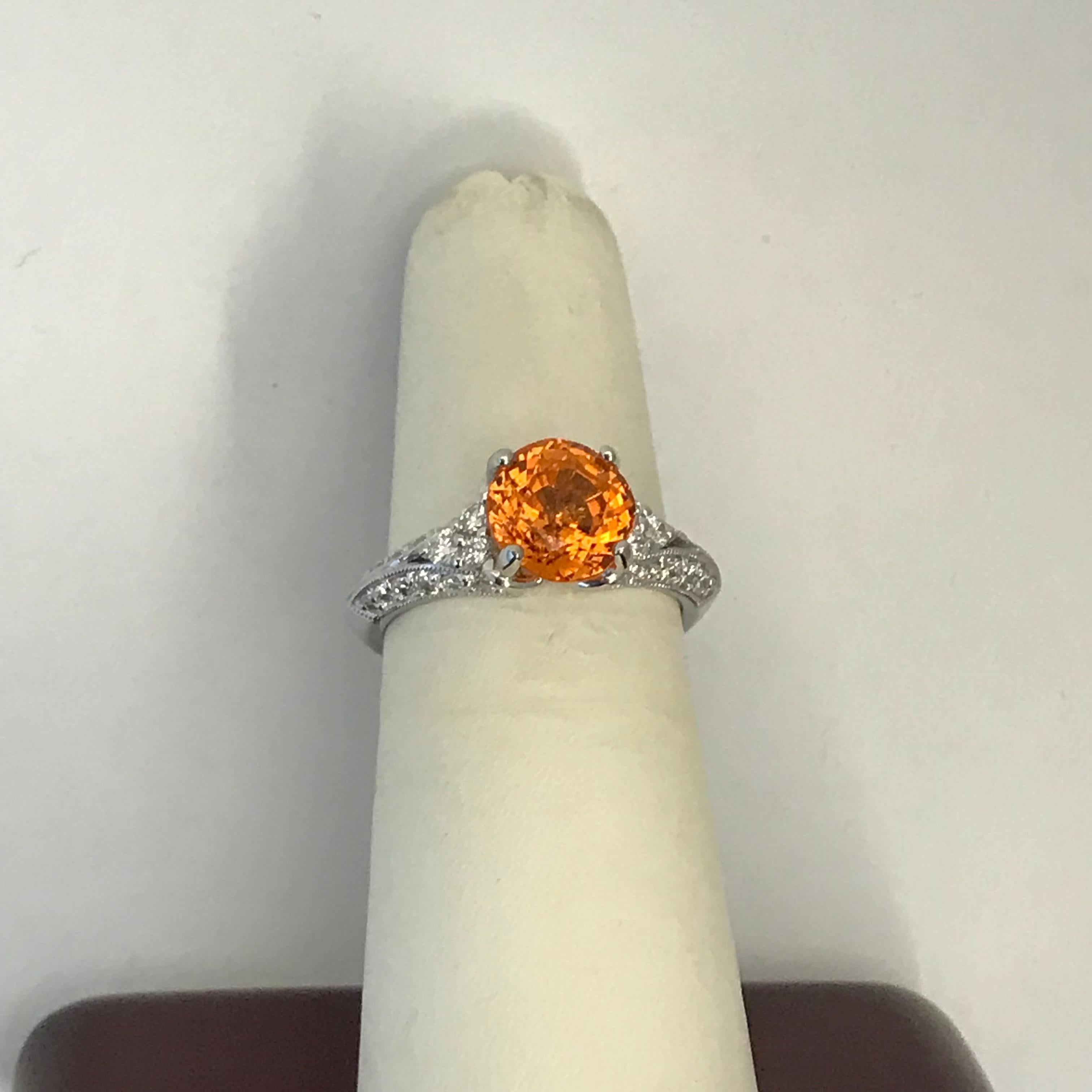 3.31 Carat Orange Spessartite Garnet Ring Set in Platinum For Sale 6