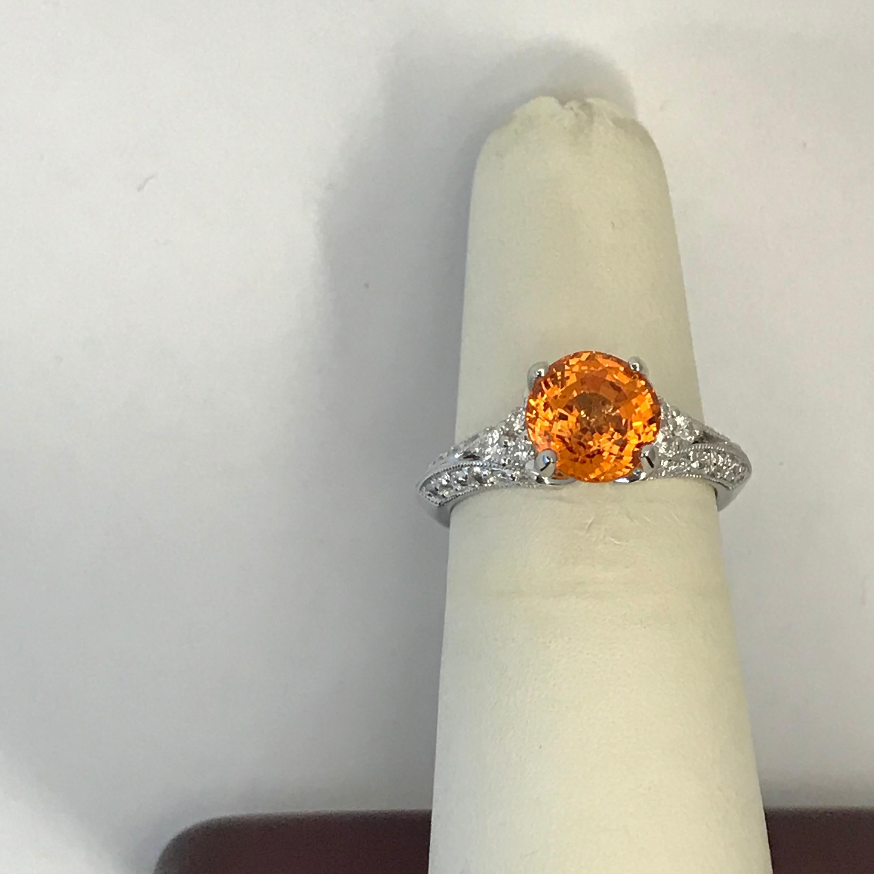 3.31 Carat Orange Spessartite Garnet Ring Set in Platinum For Sale 7