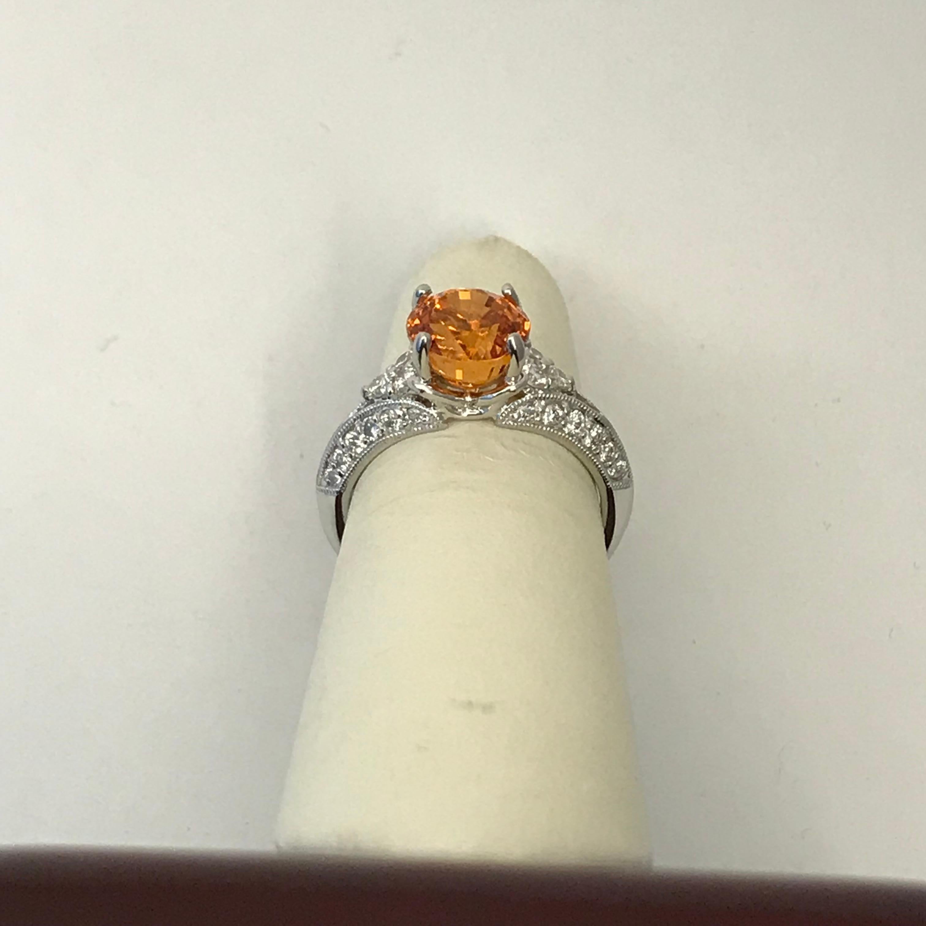 3.31 Carat Orange Spessartite Garnet Ring Set in Platinum For Sale 3