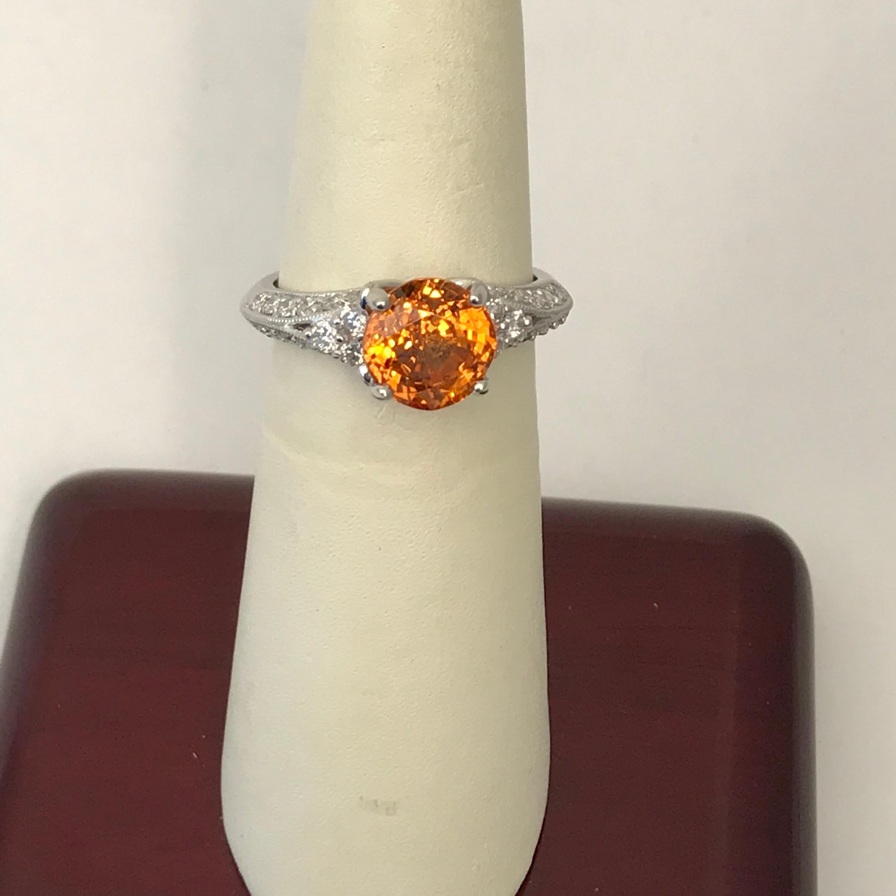 Women's 3.31 Carat Orange Spessartite Garnet Ring Set in Platinum For Sale