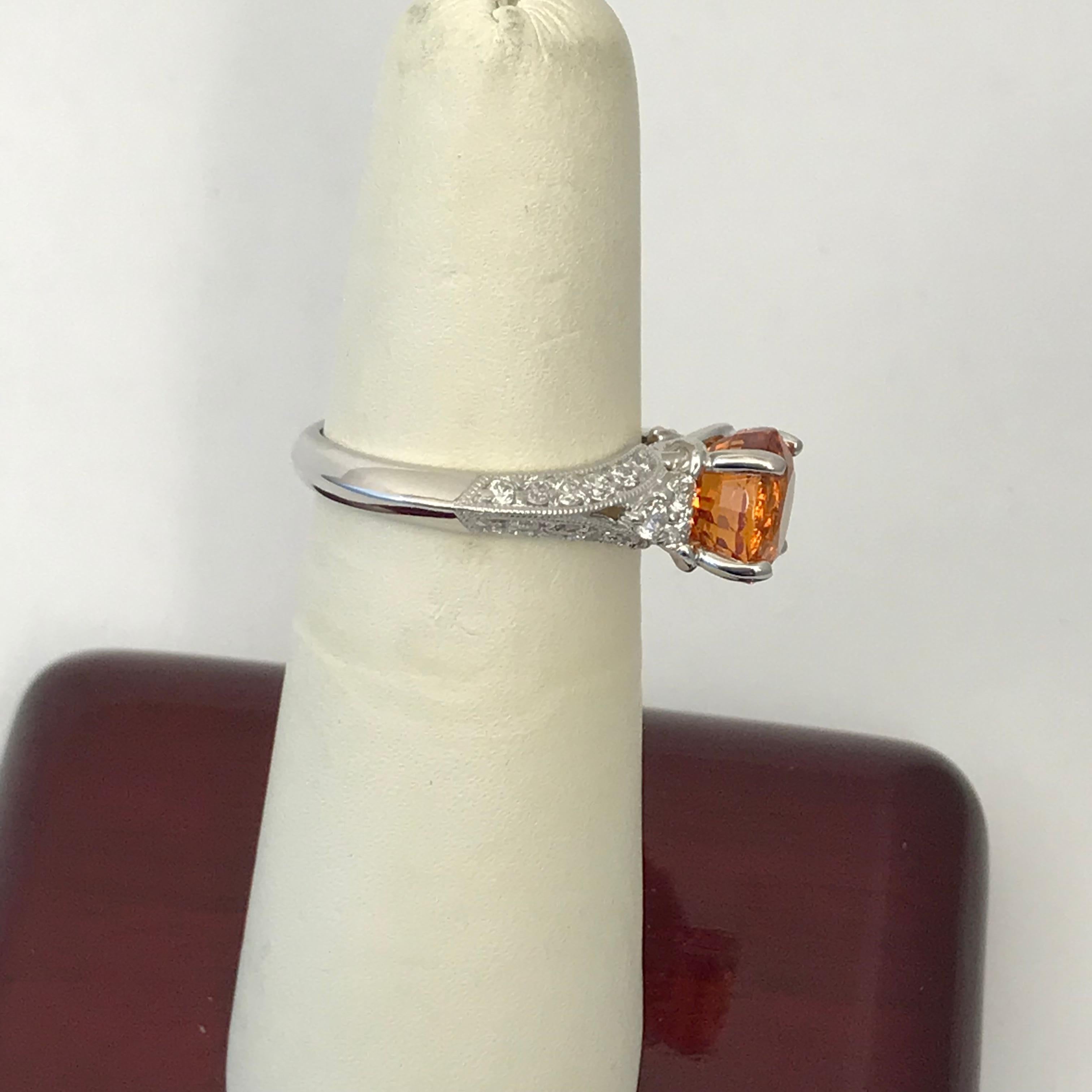 3.31 Carat Orange Spessartite Garnet Ring Set in Platinum In New Condition For Sale In Austin, TX