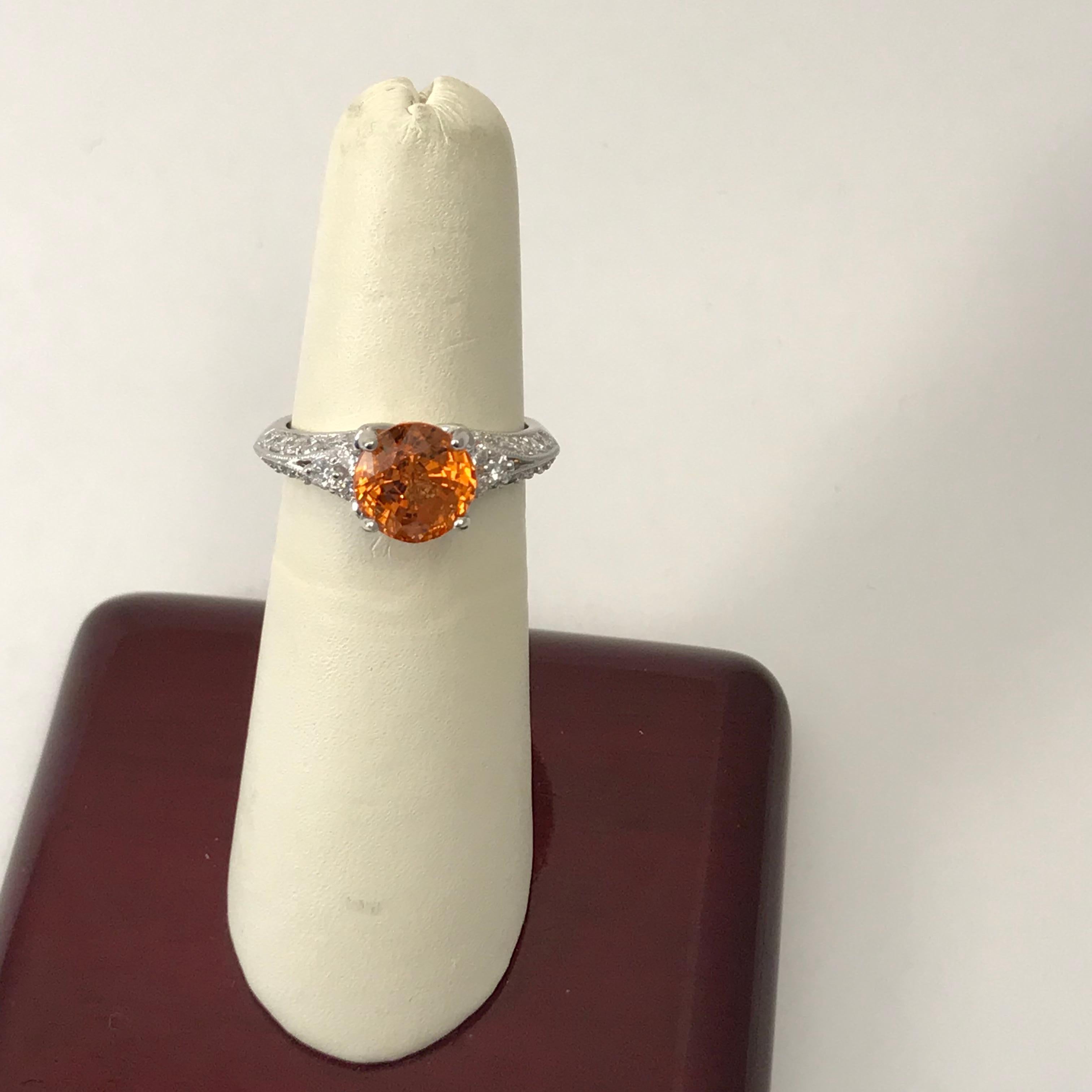 Contemporary 3.31 Carat Orange Spessartite Garnet Ring Set in Platinum For Sale