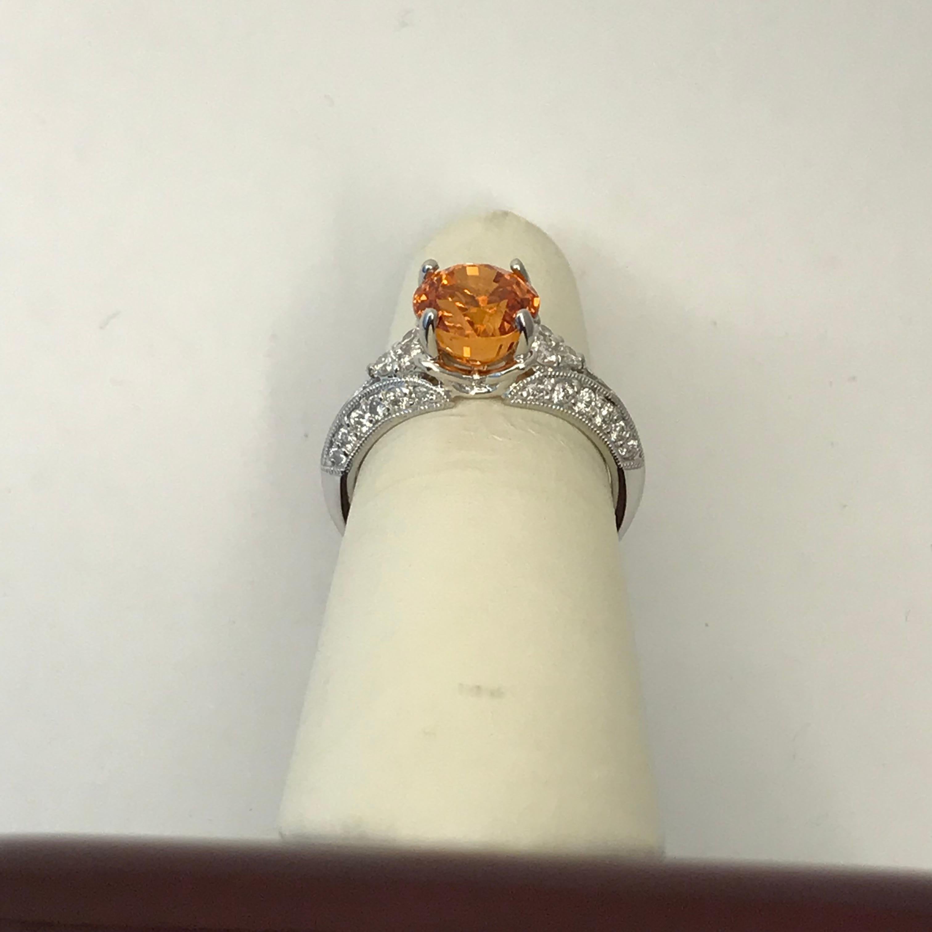 3.31 Carat Orange Spessartite Garnet Ring Set in Platinum For Sale 4
