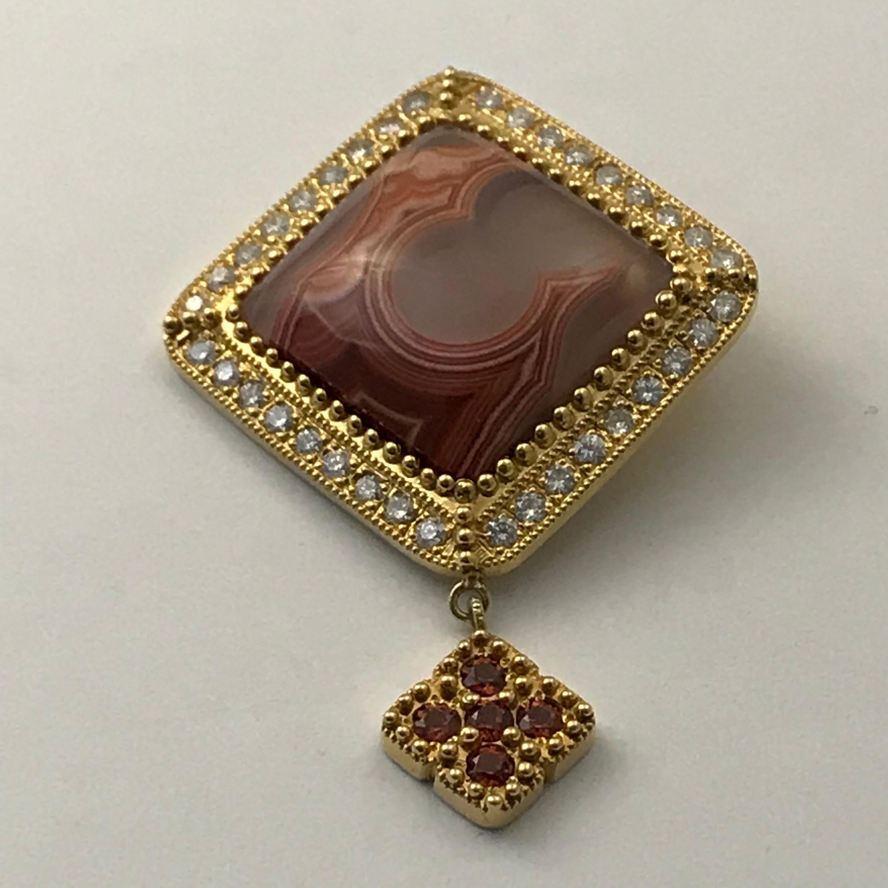 Lacuna Agate Pendant in 14 Karat Gold and Diamonds For Sale 1