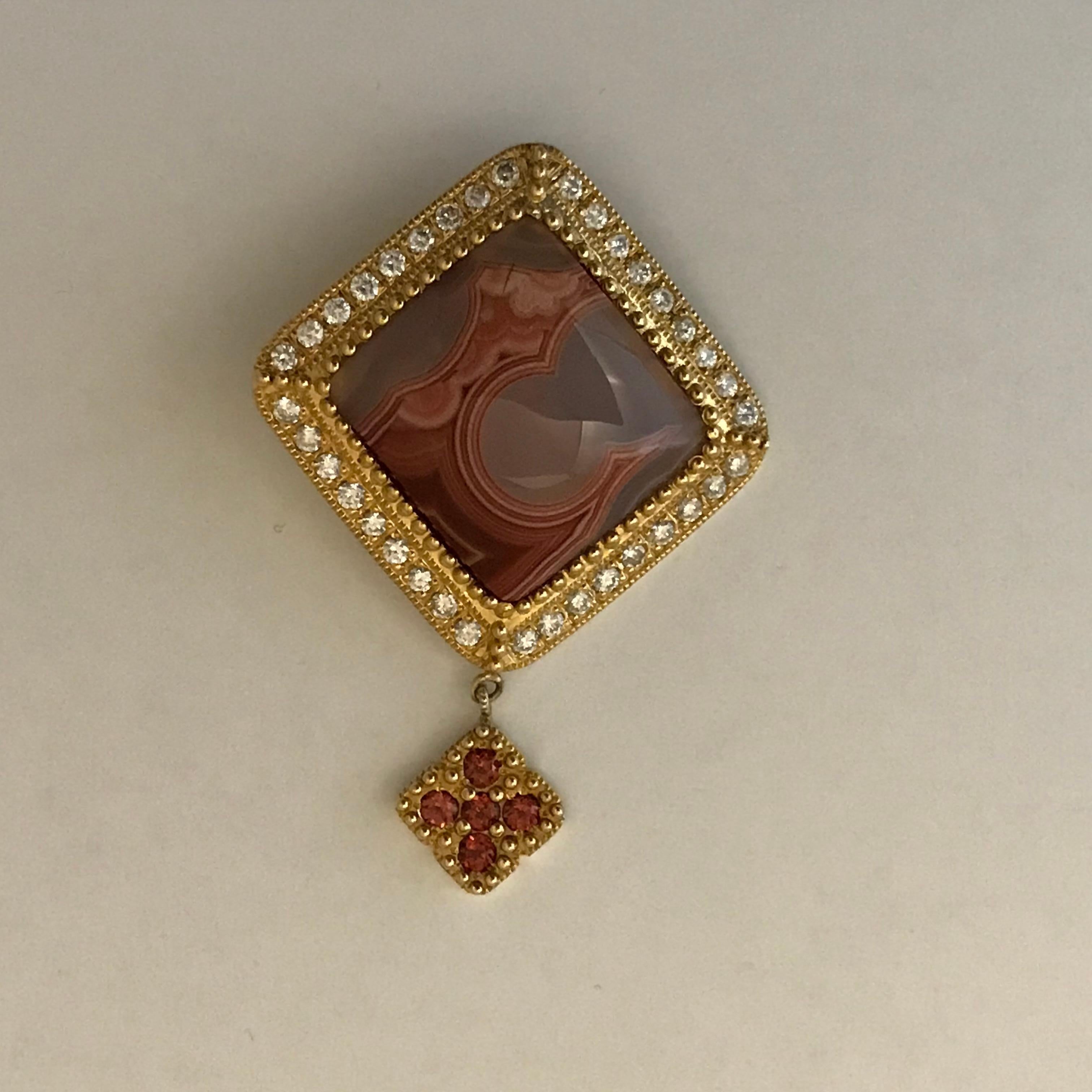 Lacuna Agate Pendant in 14 Karat Gold and Diamonds For Sale 9