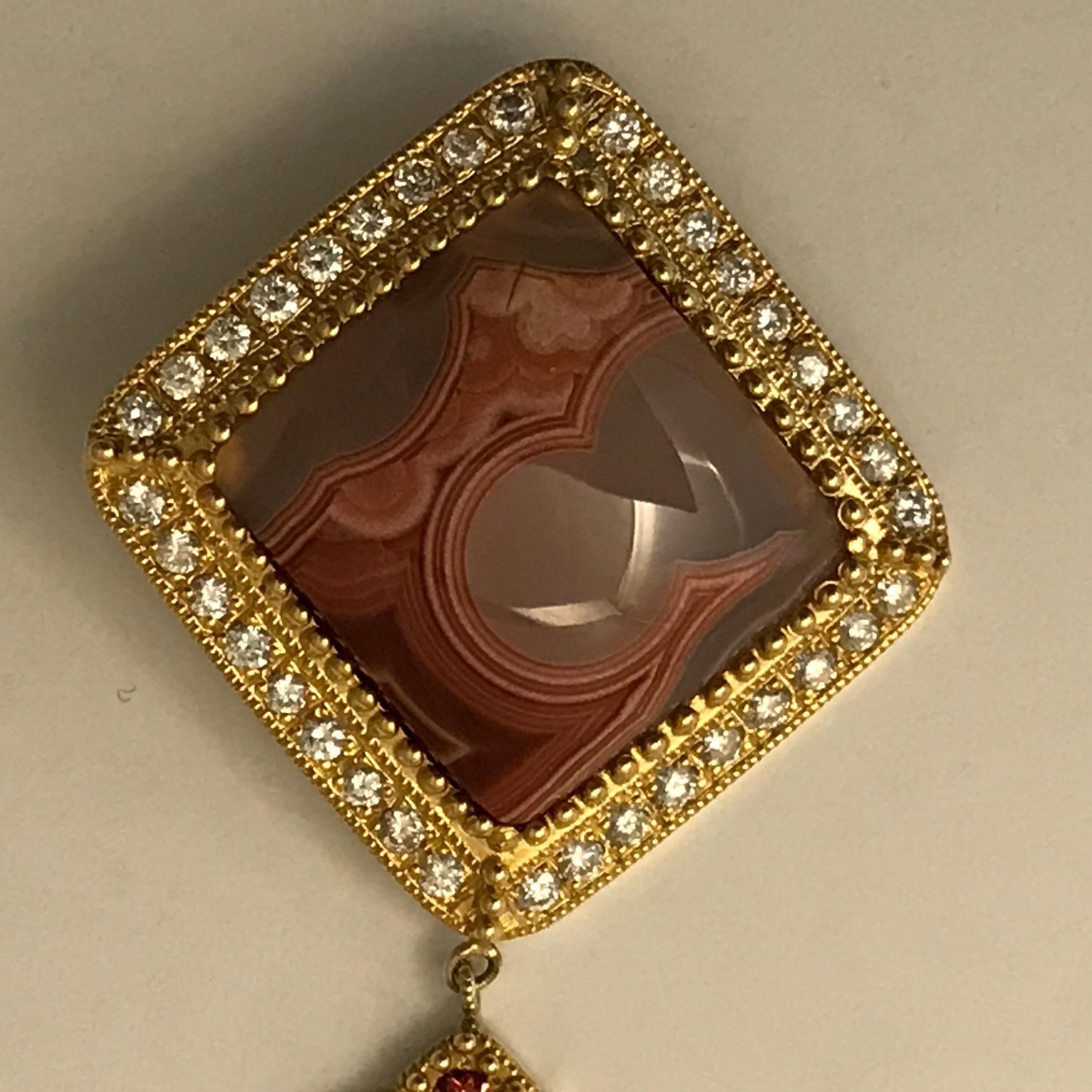 Lacuna Agate Pendant in 14 Karat Gold and Diamonds For Sale 7