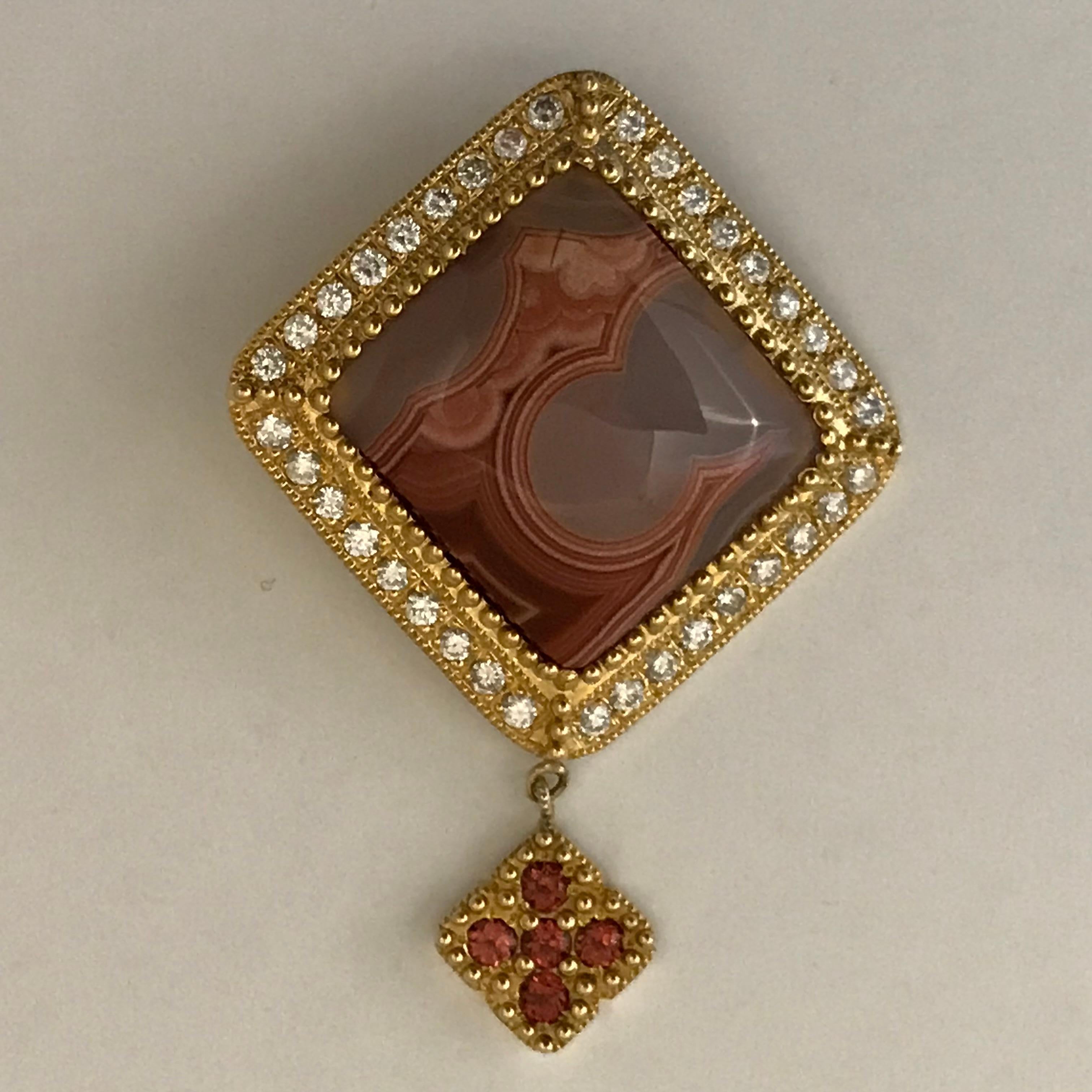 Lacuna Agate Pendant in 14 Karat Gold and Diamonds For Sale 11