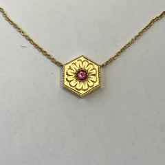 Hexagon Necklace in 14 Karat Gold and Gems-Sapphire