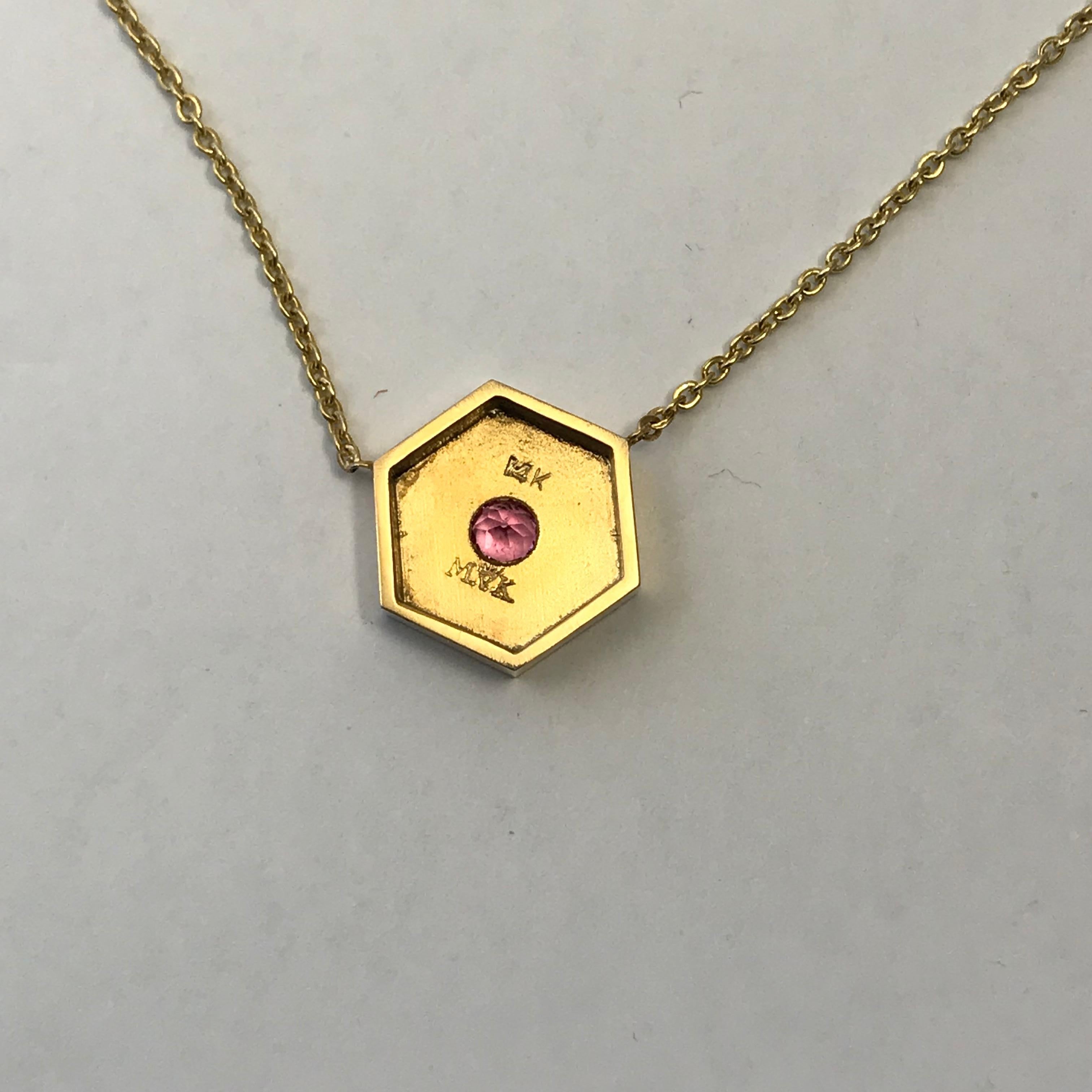 Hexagon Necklace in 14 Karat Gold and Gems-Sapphire In New Condition For Sale In Austin, TX