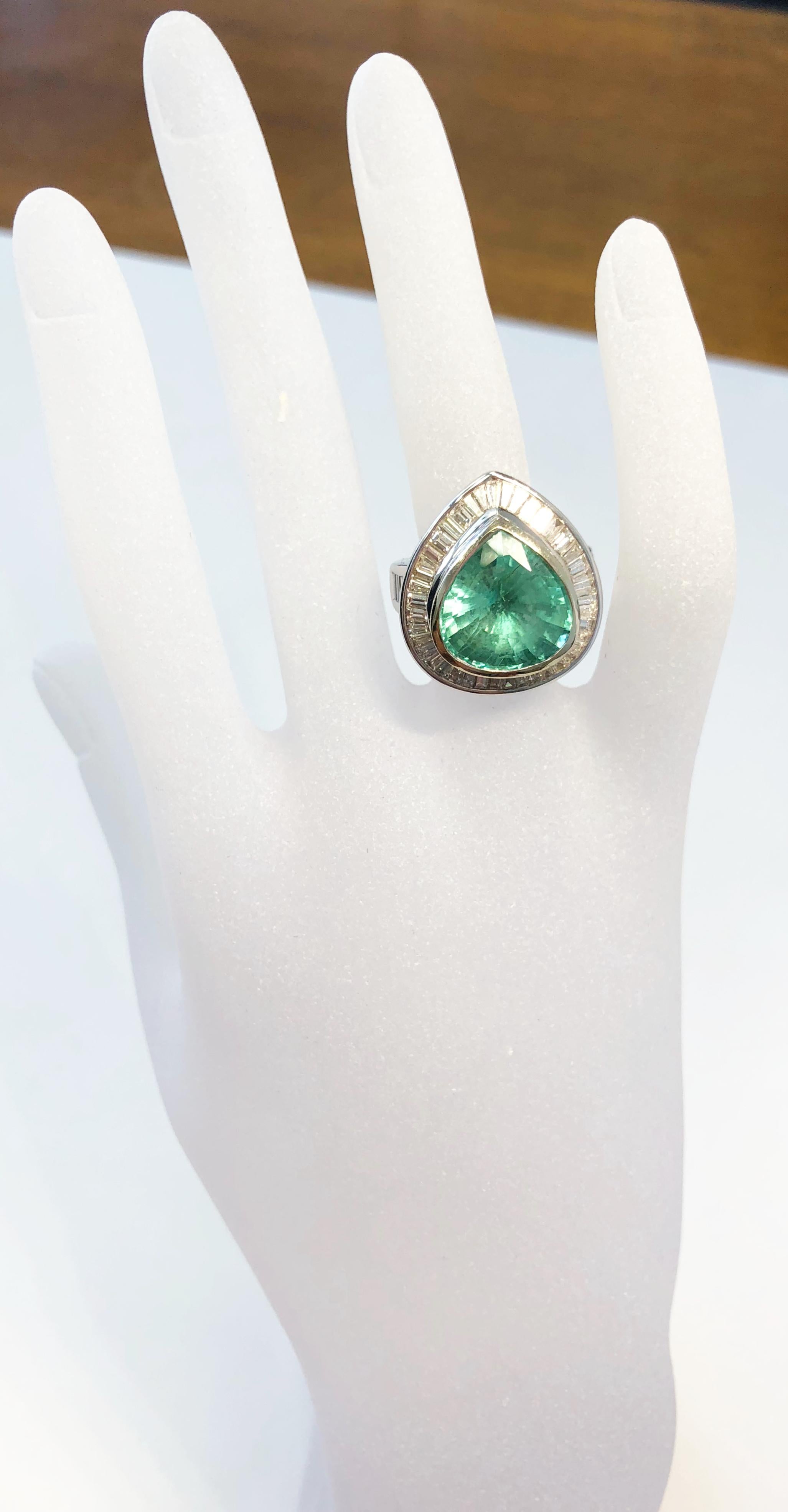 AGL Paraiba Pear Shape with White Diamond Baguettes Cocktail Ring in 18K  In New Condition In Los Angeles, CA