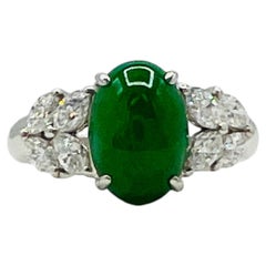 Green Jade Cabochon and Diamond Cocktail Ring in Platinum