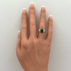Green Jade Cabochon and Diamond Cocktail Ring in Platinum
