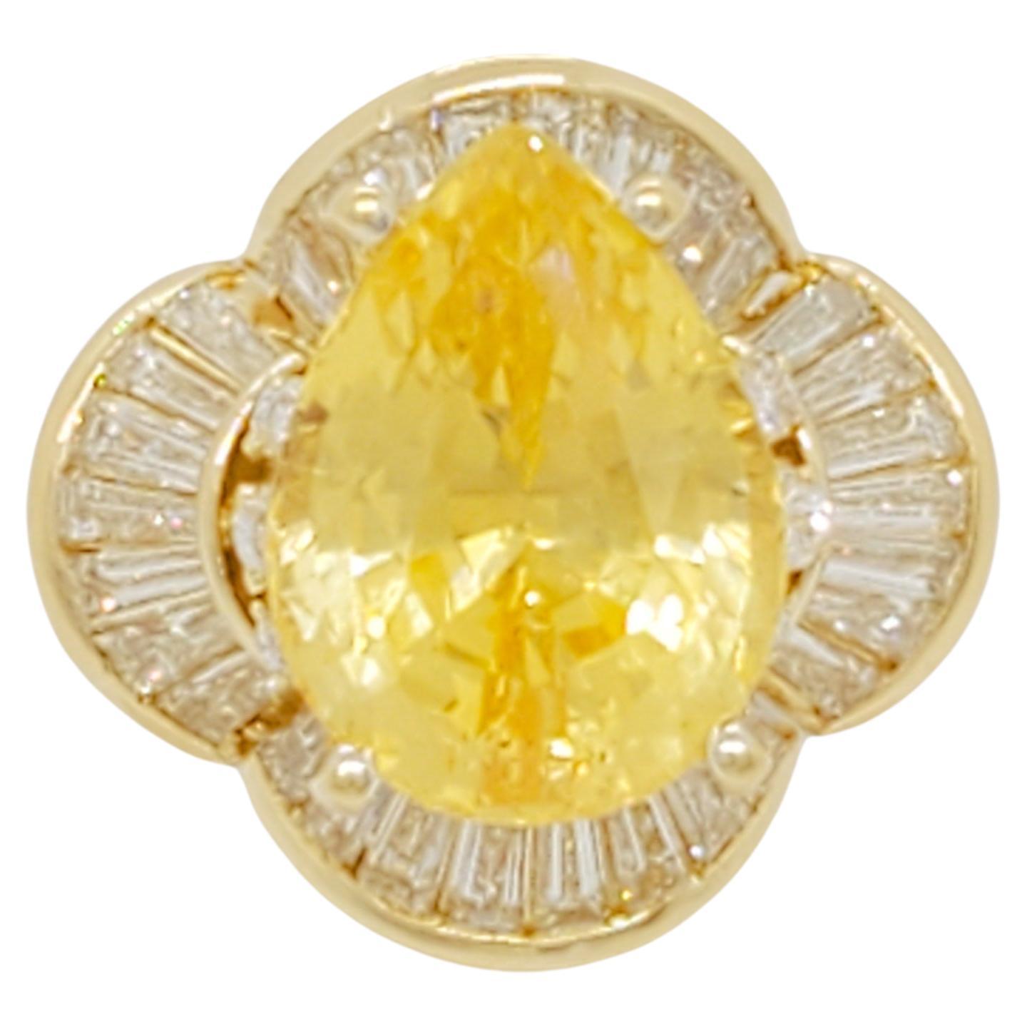 GIA Unheated Sri Lanka Yellow Sapphire and Diamond Cocktail Ring in 18k