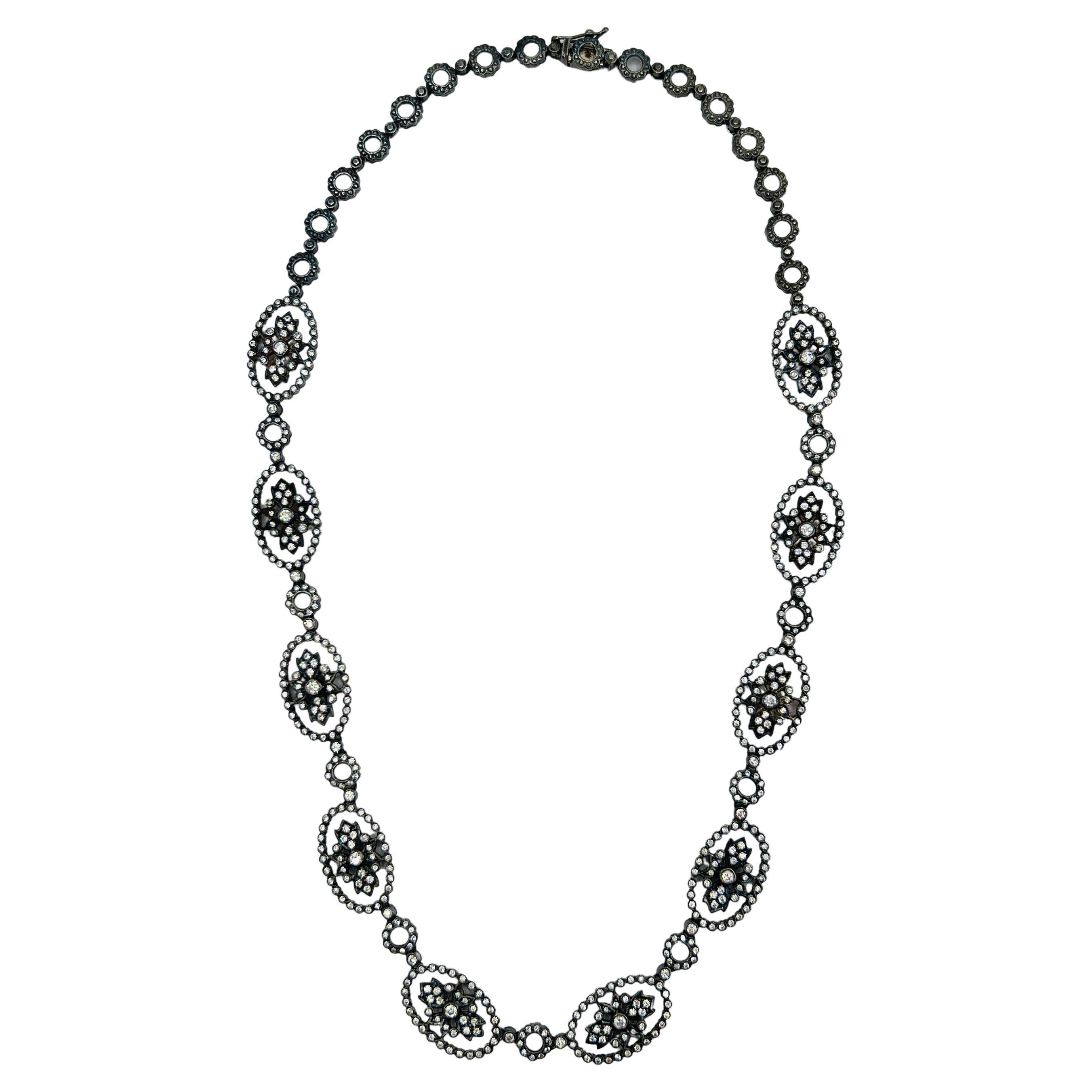 White Diamond Round Necklace in 18k White Gold & Black Rhodium