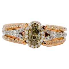 GIA Fancy Brownish Greenish Yellow Diamond Ring in 14K 2 Tone Gold