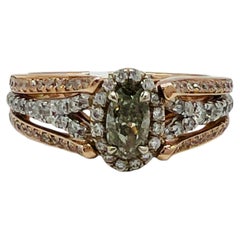 GIA Fancy Brownish Greenish Yellow Diamond Ring in 14K 2 Tone Gold