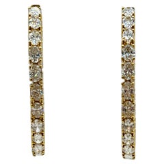 White Diamond Oval Hoop Earrings in 18k Yellow Gold