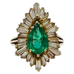 Emerald Pear Shape and White Diamond Cocktail Ring in 18K Yellow Gold