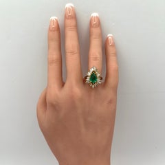 Emerald Pear Shape and White Diamond Cocktail Ring in 18K Yellow Gold