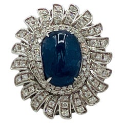 White Diamond & Blue Sapphire Cocktail Ring in 18K White Gold