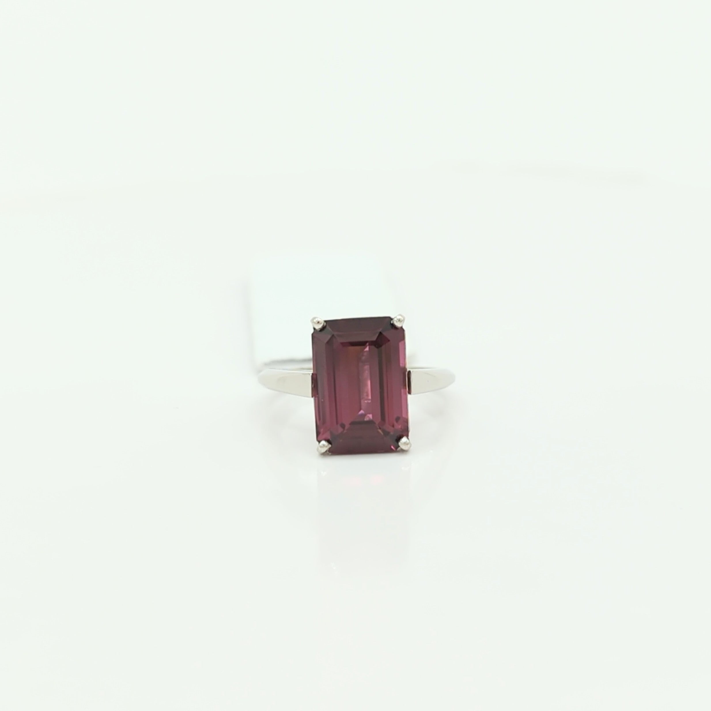 Emerald Cut Purple Spinel Solitaire Ring in Platinum For Sale
