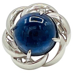 GIA Sri Lanka Blue Sapphire Cabochon Ring in Platinum