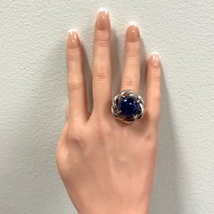 GIA Sri Lanka Blue Sapphire Cabochon Ring in Platinum