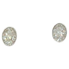 GIA White Diamond Oval Bezel Martini Stud Earrings in 18K White Gold