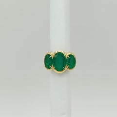 Three Stone Emerald Oval Cocktail Ring in 18K Yellow Gold