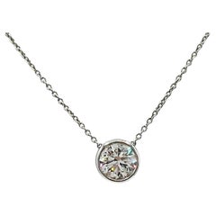 GIA White Diamond Round 2.50 ct Bezel Pendant Necklace in Platinum