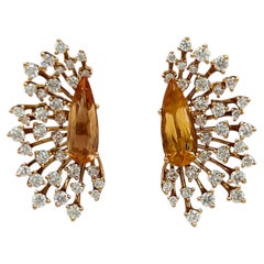 Imperial Topaz and White Diamond Spray Earrings in 18K Rose Gold