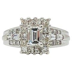 White Diamond Emerald Cut, Baguette and Round Ring in 18K White Gold