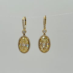 Ovale Gelbe Diamant-Ohrhänger aus 18 Karat 2farbigem Gold mit Diamanten