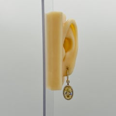 Yellow Diamond Oval Dangle Earrings in 18K 2 Tone Gold