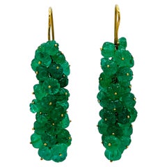 Carved Emerald Dangle Earrings in 18K Yellow Gold