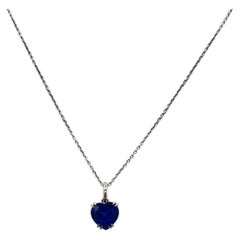 4.60 Carat Heart Blue Sapphire Pendant Necklace in 18K White Gold