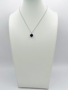 4.60 Carat Heart Blue Sapphire Pendant Necklace in 18K White Gold