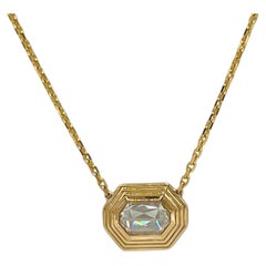 GIA 1 Carat Hexagon Triple Bezel Pendant Necklace in 18K Yellow Gold