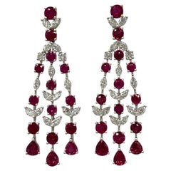 Ruby and White Diamond Dangle Earrings in 18K White Gold