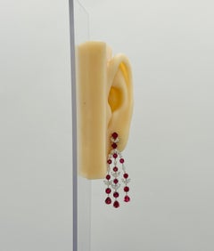 Ruby and White Diamond Dangle Earrings in 18K White Gold