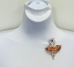 Padparadscha Sapphires and White Diamond Ballerina Brooch in Gold