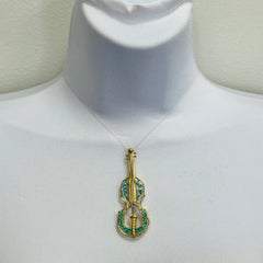 Paraiba Tourmaline and White Diamond Cello Brooch in 18K Gold
