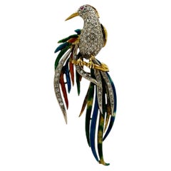 Pave Diamond Bird Brooch in 18K Yellow and White Gold