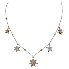 Pink and White Diamond Star Necklace in Two Tone 18K White and Rose Gold