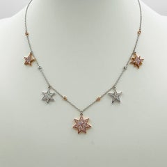 Pink and White Diamond Star Necklace in Two Tone 18K White and Rose Gold
